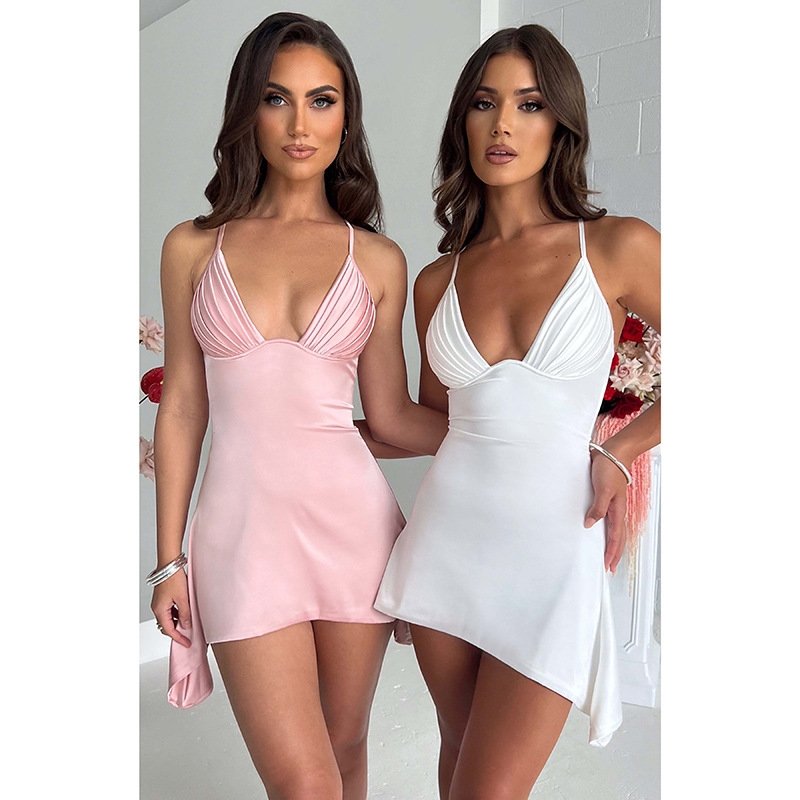 Solid Pink Maxi Dress Women Y2K Dress Casual Women Clothing White Satin Camisole Mini Summer Casual Dresses Sexy