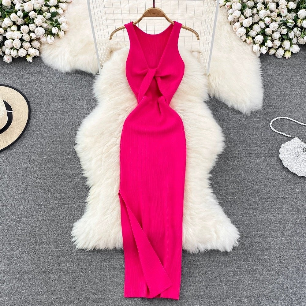 Wholesale of women's knitted dresses fashionable slim fitting long dresses summer woven jacquard printed women's long dresses