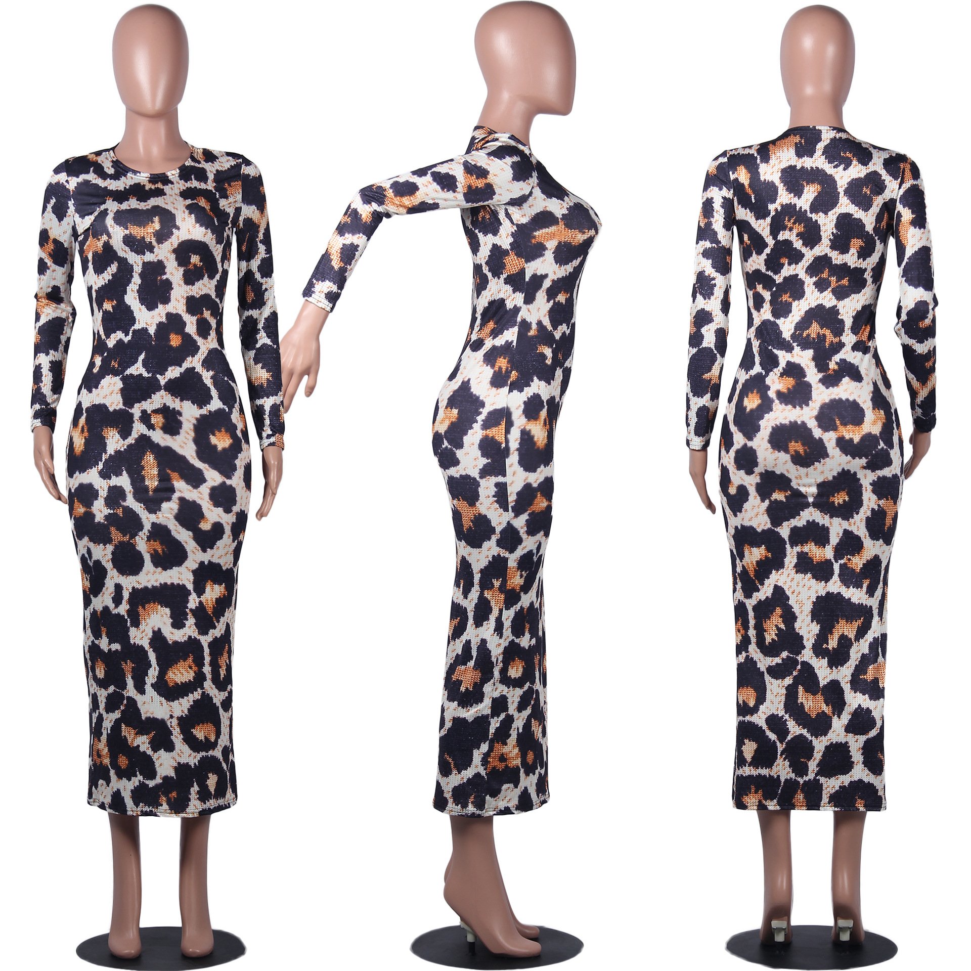 Fashion women's clothing Print Leopard Print Irregular Women casual dresses Slim Sexy West Long Sleeve Night club ladies dress