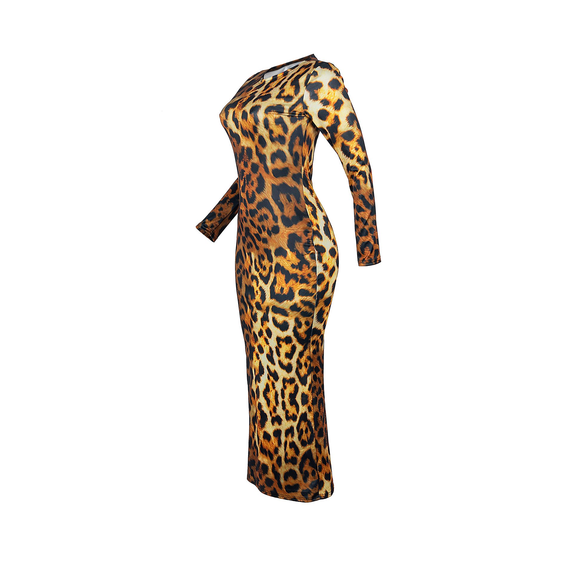 Fashion women's clothing Print Leopard Print Irregular Women casual dresses Slim Sexy West Long Sleeve Night club ladies dress