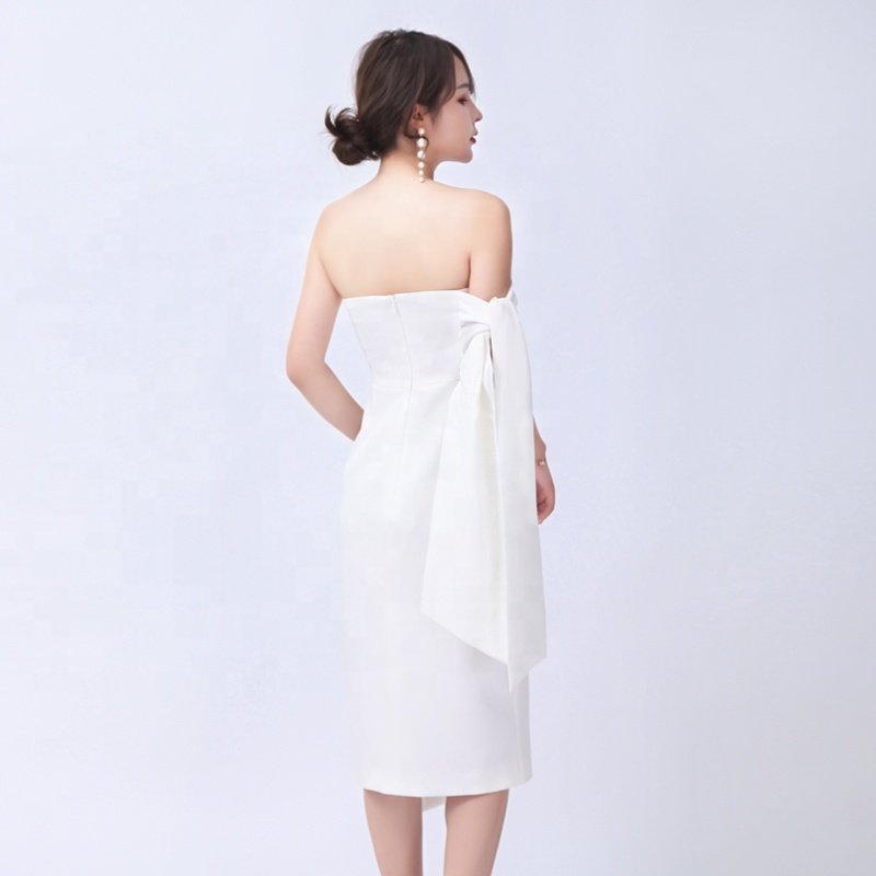 Chic Style Ladies Elegant Fashion White Tube Top Off Shoulder Slim Banquet Party Bodycon Midi Dress