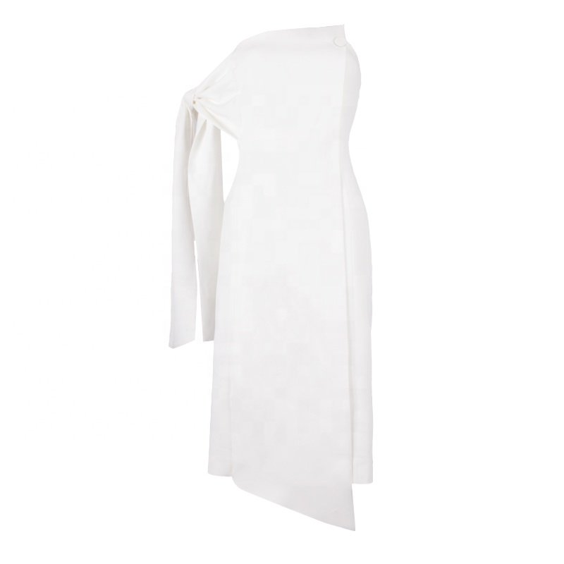 Chic Style Ladies Elegant Fashion White Tube Top Off Shoulder Slim Banquet Party Bodycon Midi Dress