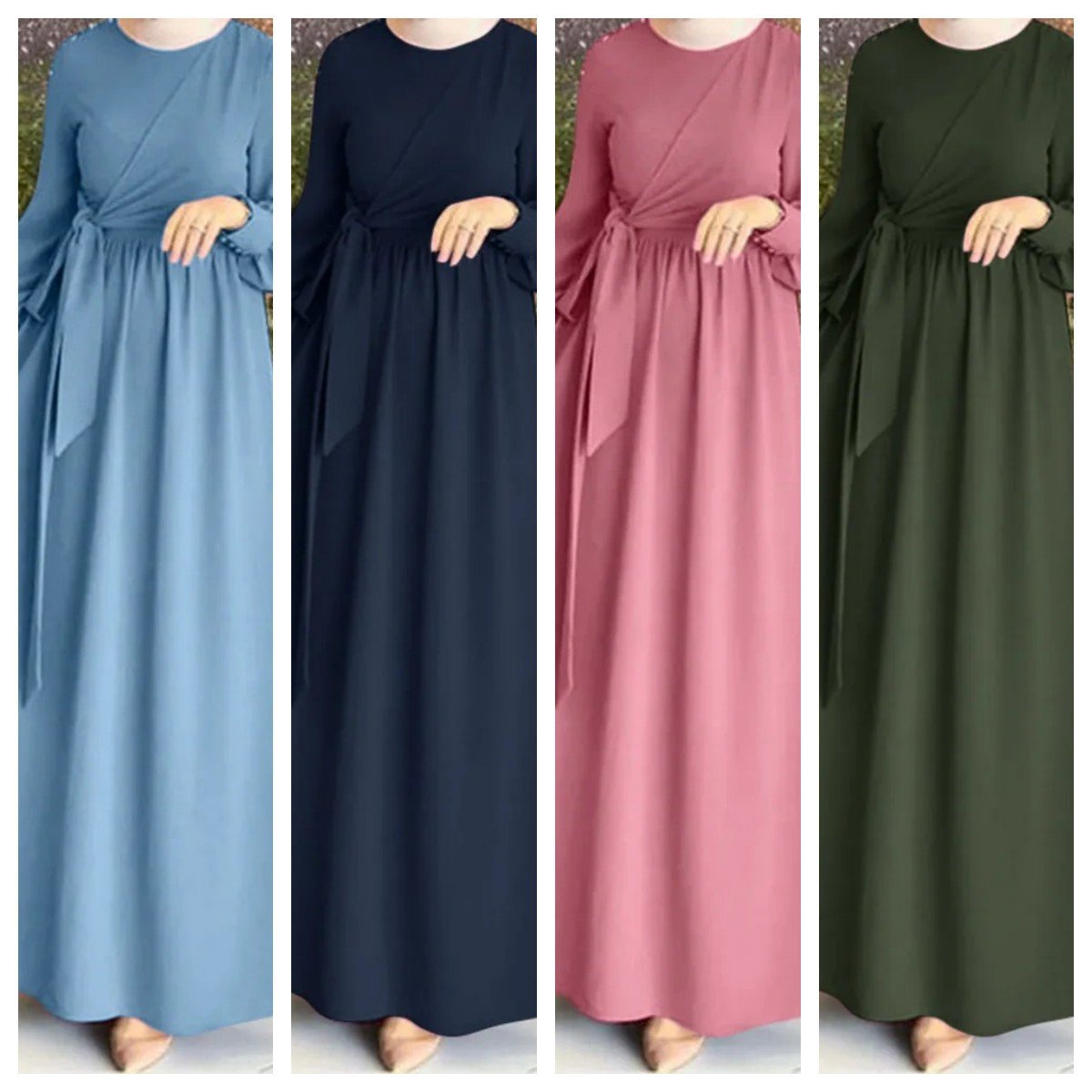 Southeast Asian Middle East Arabian Women Long Robe Muslim Lace Up Dress Kaftan Abaya Maxi Sleeve Casual Dresses