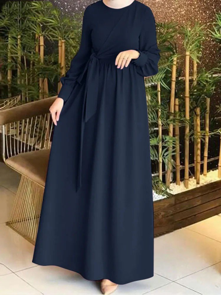 Southeast Asian Middle East Arabian Women Long Robe Muslim Lace Up Dress Kaftan Abaya Maxi Sleeve Casual Dresses
