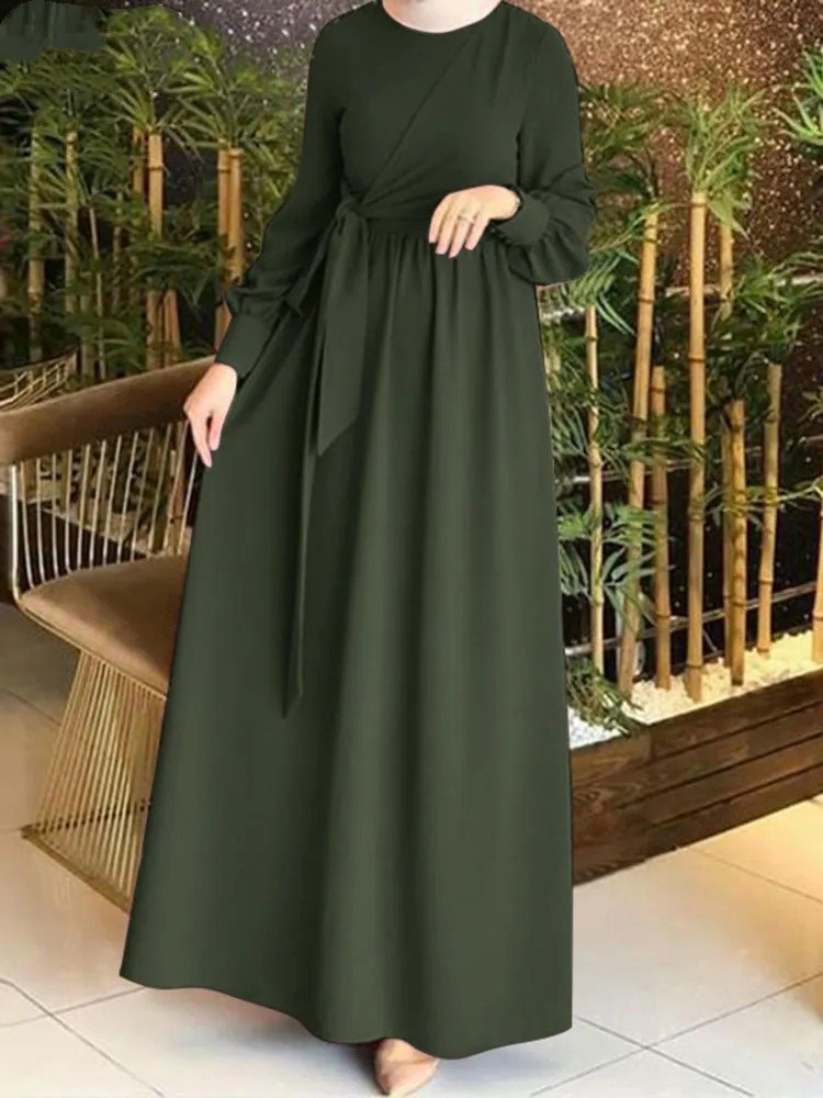 Southeast Asian Middle East Arabian Women Long Robe Muslim Lace Up Dress Kaftan Abaya Maxi Sleeve Casual Dresses
