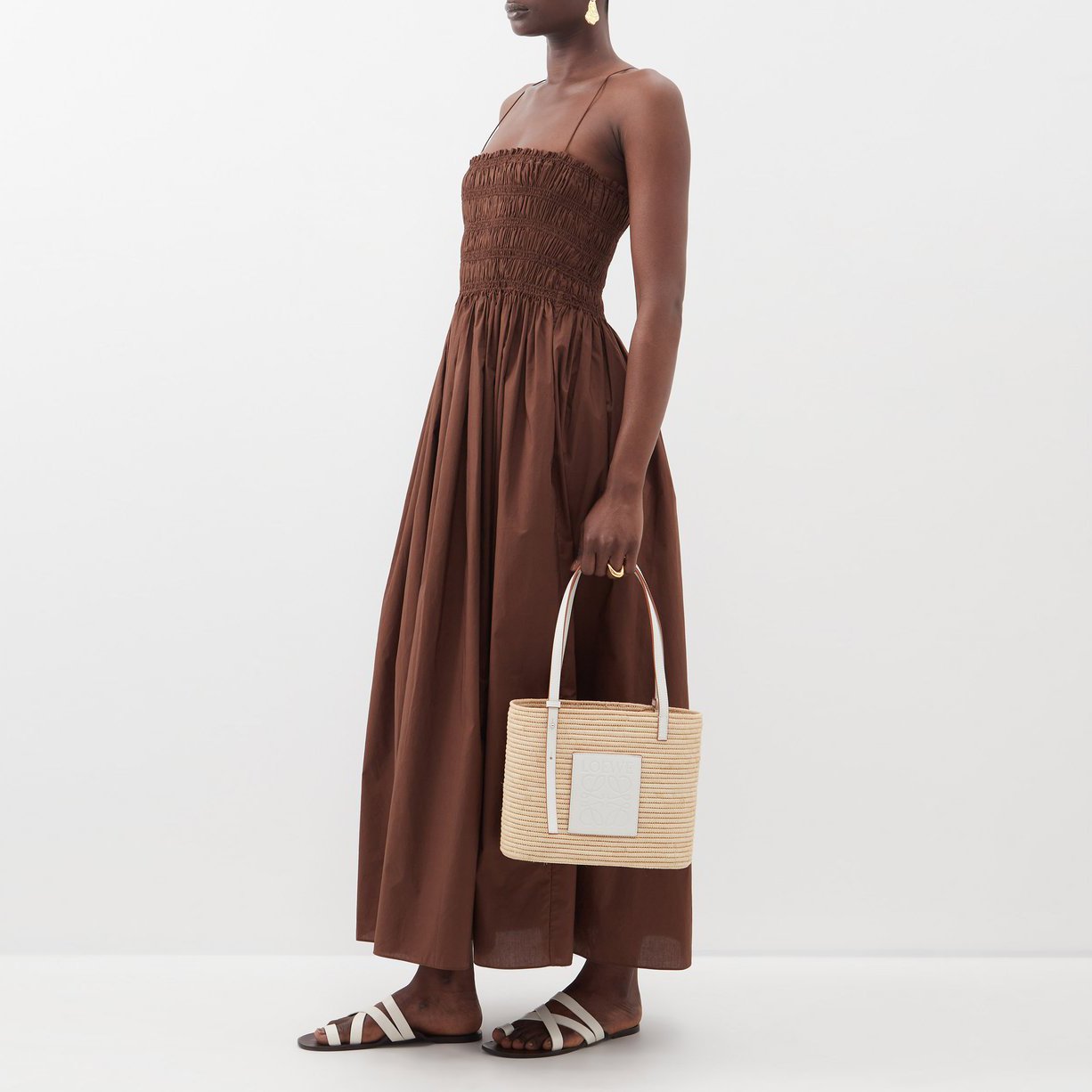 Timeless Design Casual Spaghetti Strap Flowing Shirred Cotton Frock Daily Ladies Midi Dress