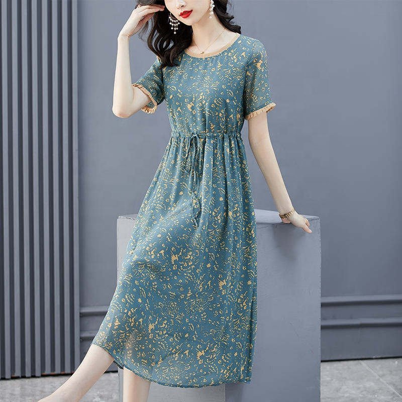 New Arrivals Woman Clothes Wholesale Fashion Apparel Elegant Lady Floral Casual Dresses Long Dress Lace Natural Women T Shirt