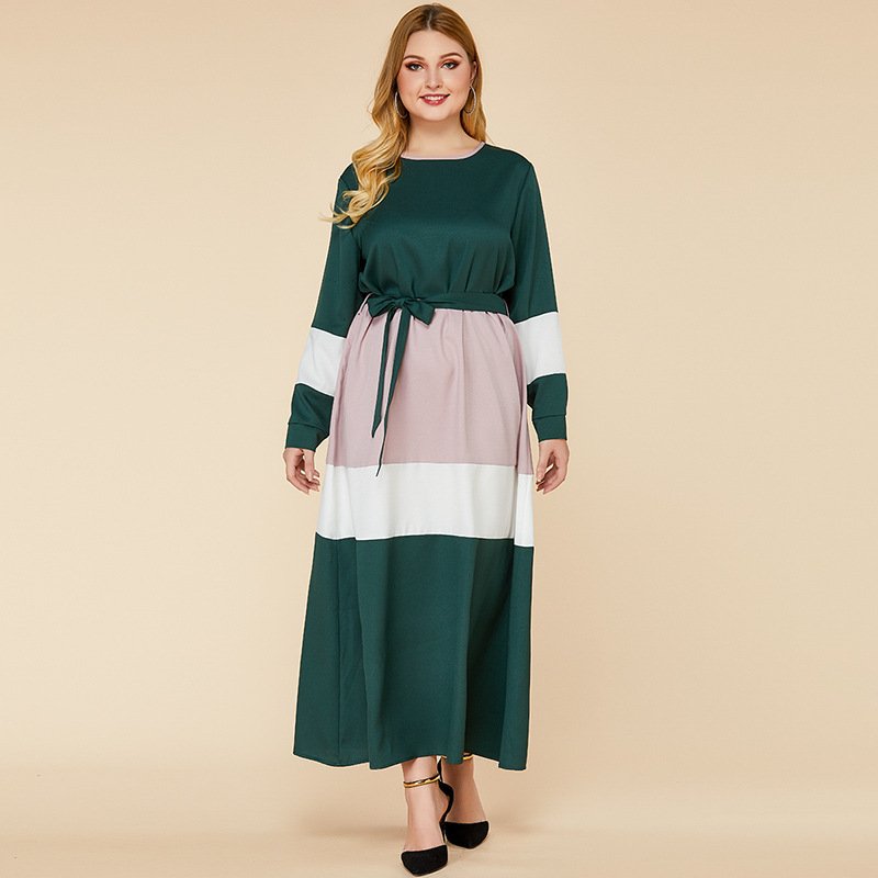 2022 Hot sale in the Middle East new plus size women's color matching dress fat mm