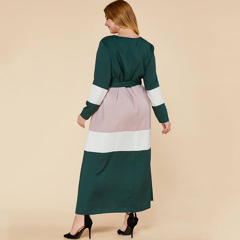 2022 Hot sale in the Middle East new plus size women's color matching dress fat mm