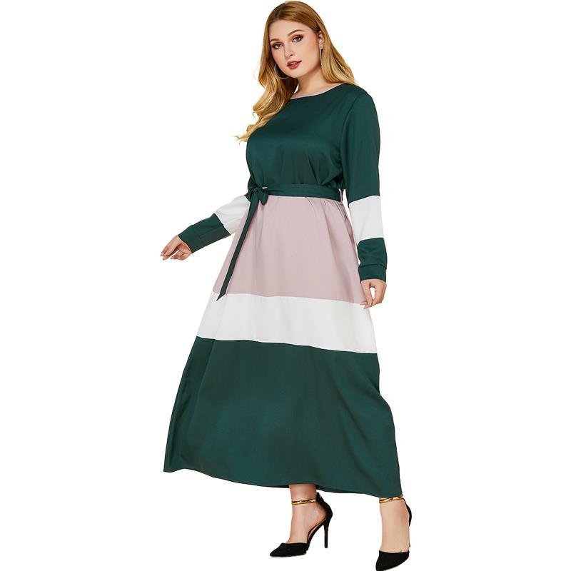 2022 Hot sale in the Middle East new plus size women's color matching dress fat mm