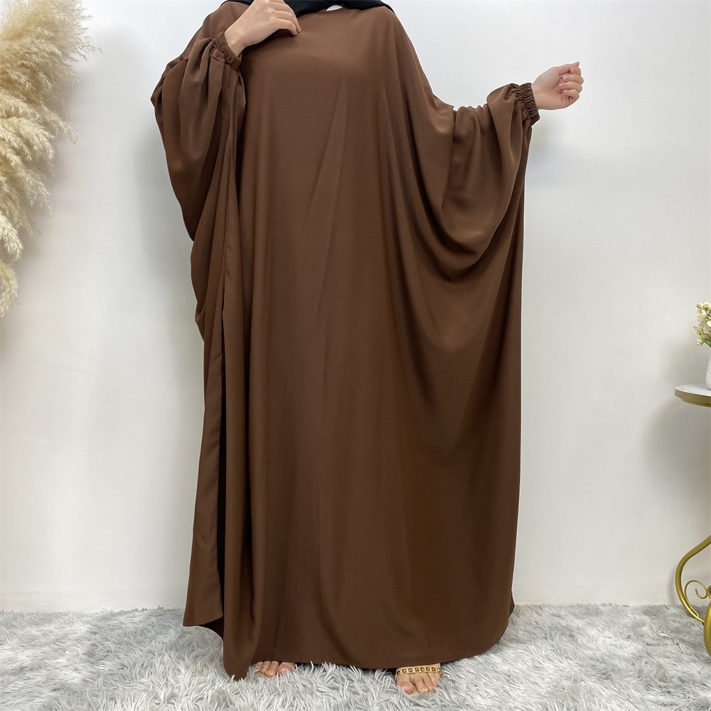 6689# Premium nida solid color batwing closed abaya maxi dresses with elasticated cuff back zipper for muslim women 2023 eid
