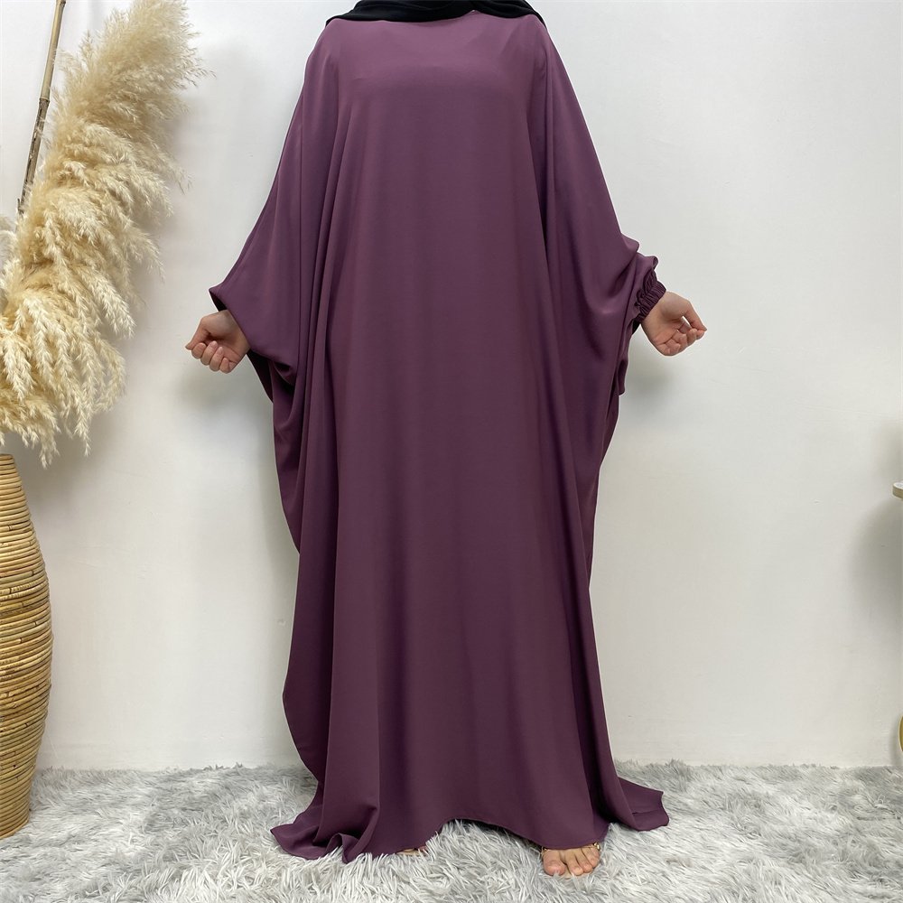 6689# Premium nida solid color batwing closed abaya maxi dresses with elasticated cuff back zipper for muslim women 2023 eid