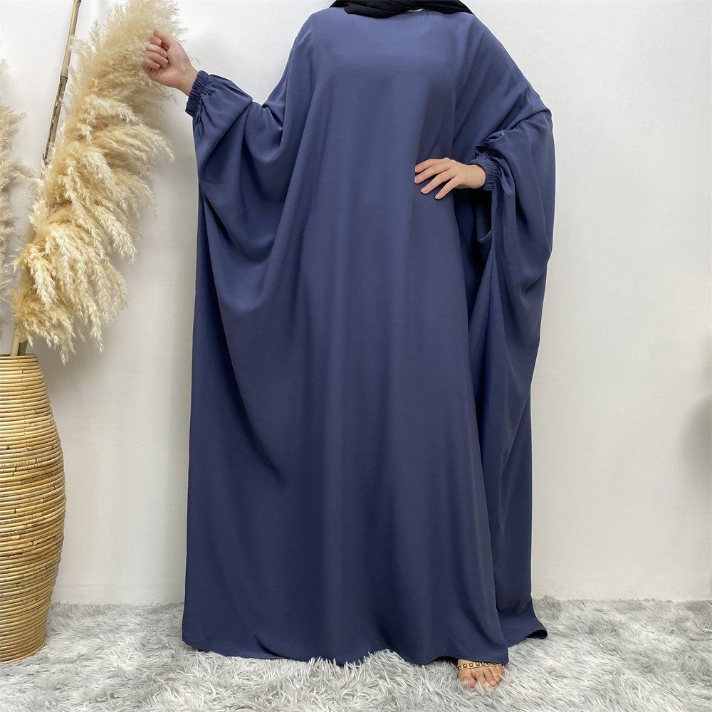 6689# Premium nida solid color batwing closed abaya maxi dresses with elasticated cuff back zipper for muslim women 2023 eid