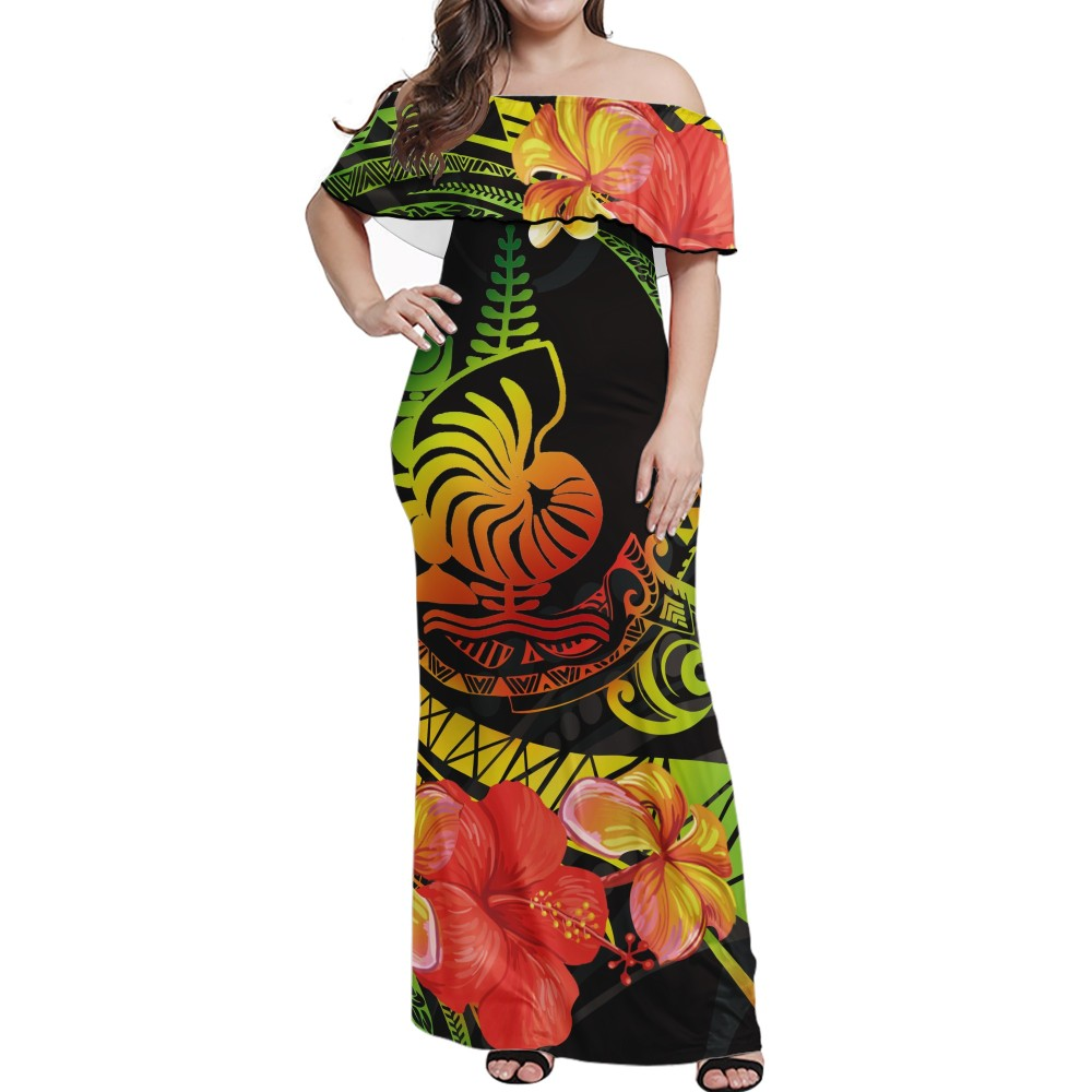 Casual Women Elegant Vintage Dress New Caledonia Logo Printed Sexy Maxi Dress Clothing Rasta ball gown wedding dressCustomized