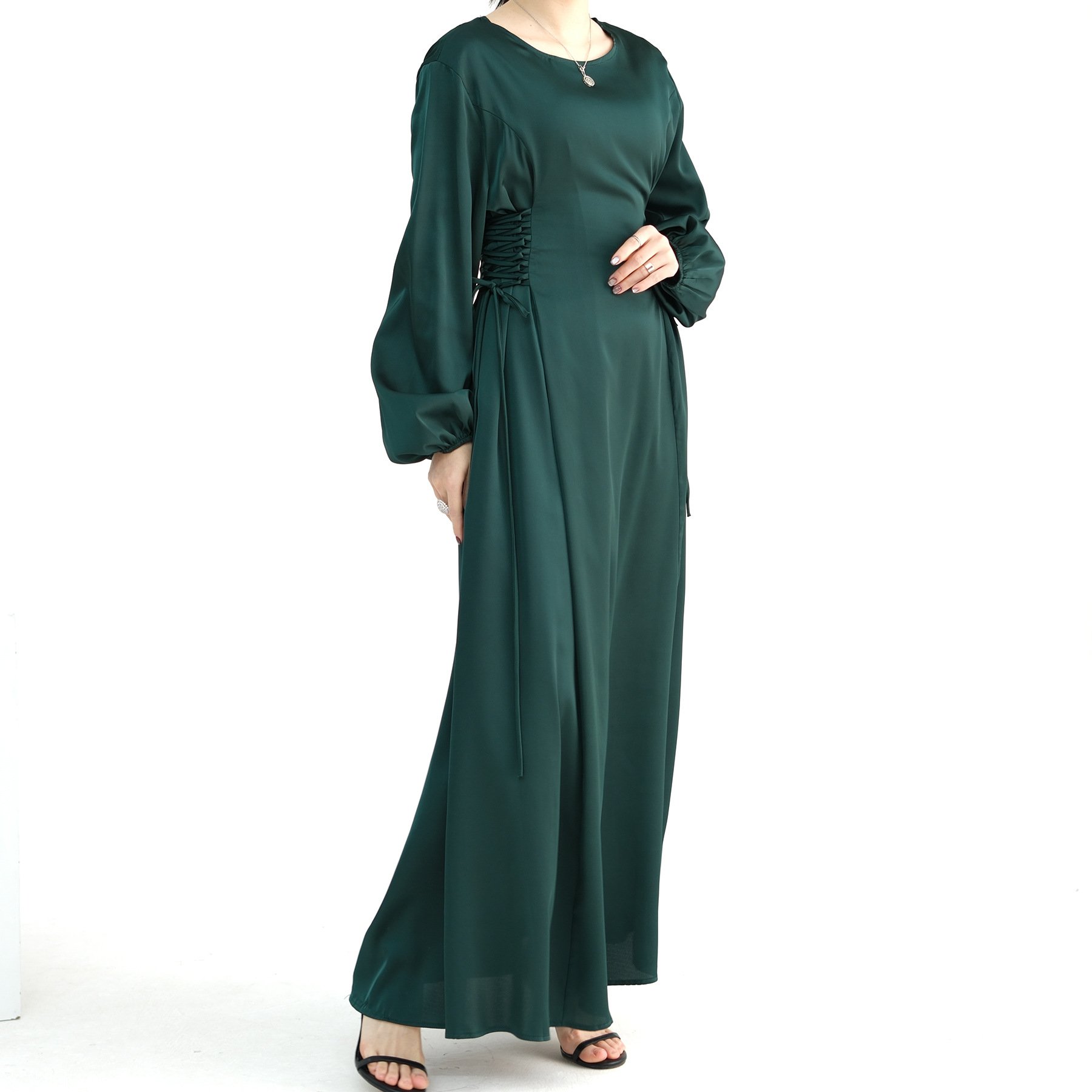 New Design Modest Long Dress Satin Party For Muslim Women Wear Casual Dresses Bandage Fashion Abaya Dress Ramadan Collection