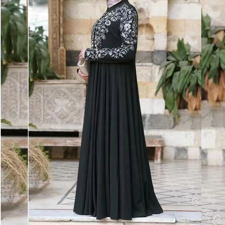 FREE SAMPLE Customized wholesale 2023 new Muslim crew neck dress long sleeved round neck printed ethnic women's clothing