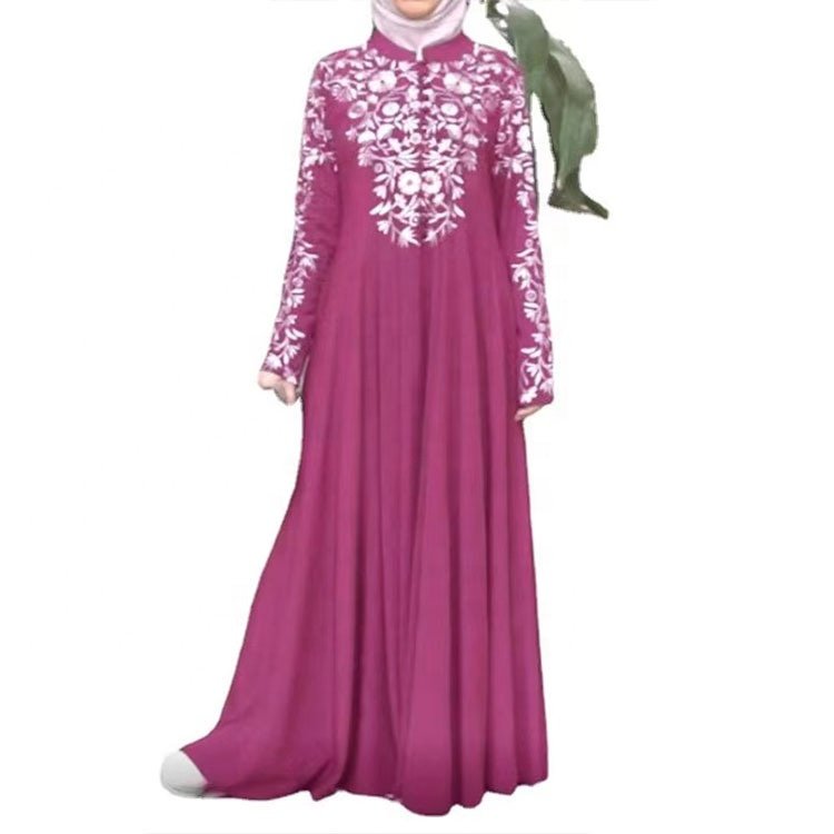 FREE SAMPLE Customized wholesale 2023 new Muslim crew neck dress long sleeved round neck printed ethnic women's clothing