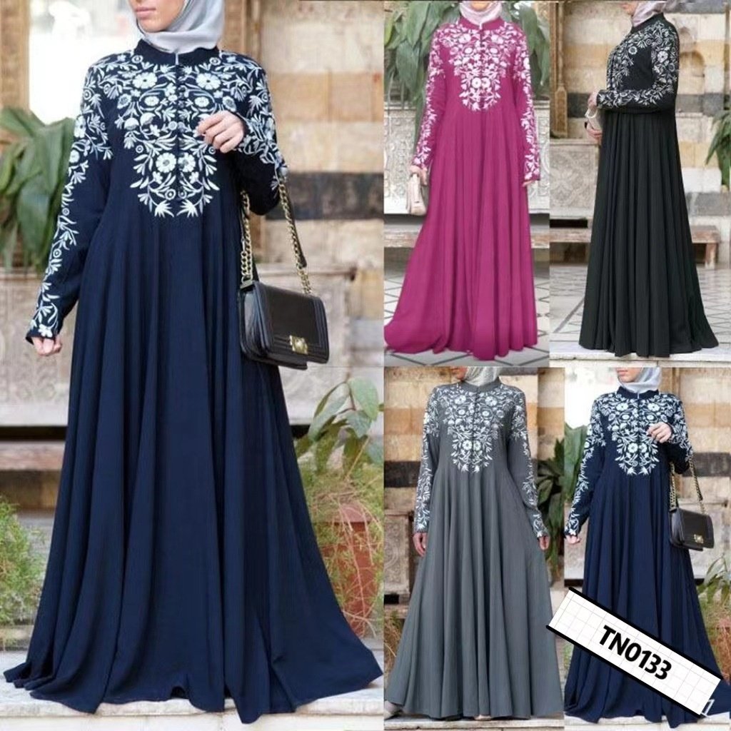 FREE SAMPLE Customized wholesale 2023 new Muslim crew neck dress long sleeved round neck printed ethnic women's clothing