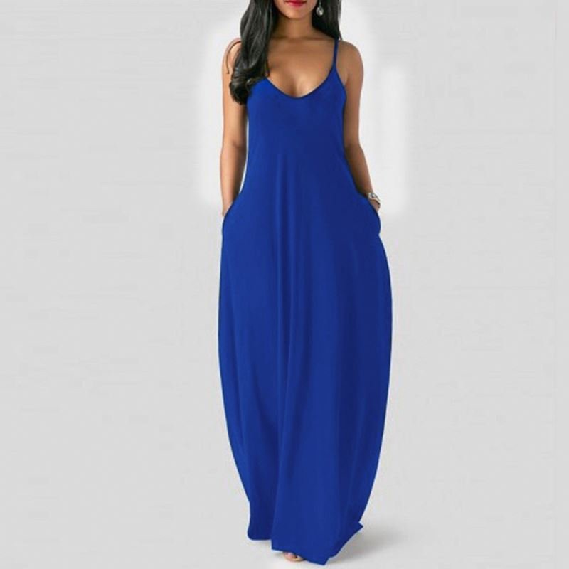 Plus size 5XL Woman Dress Summer 2023 Casual Maxi Dress Solid Adjustable Spaghetti Strap Casual Dress e-0609-1