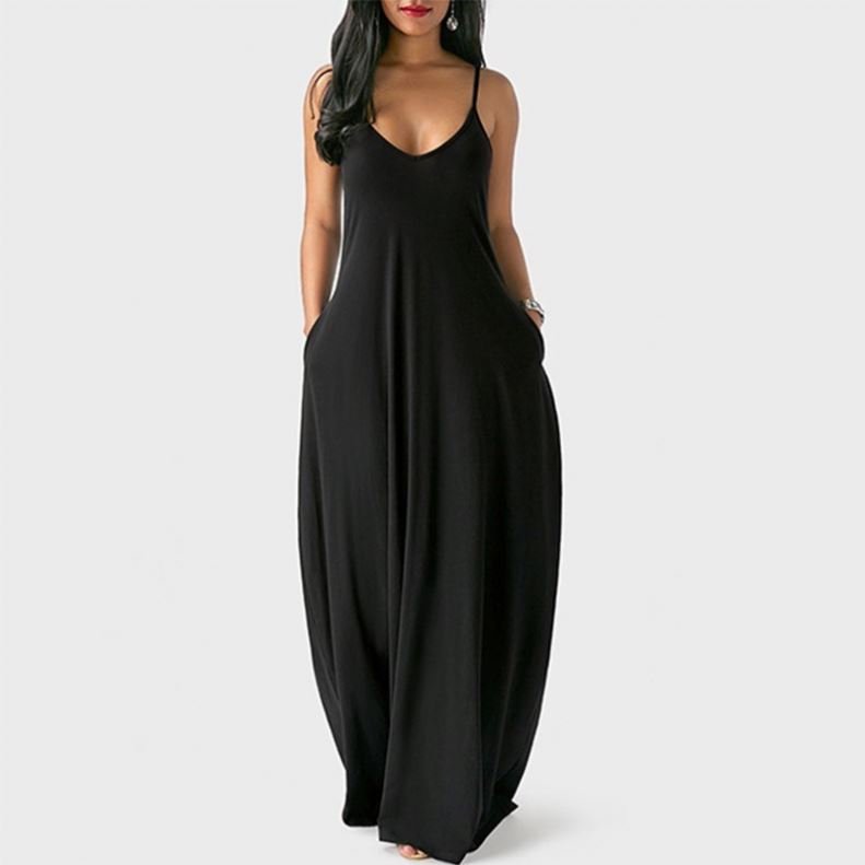 Plus size 5XL Woman Dress Summer 2023 Casual Maxi Dress Solid Adjustable Spaghetti Strap Casual Dress e-0609-1
