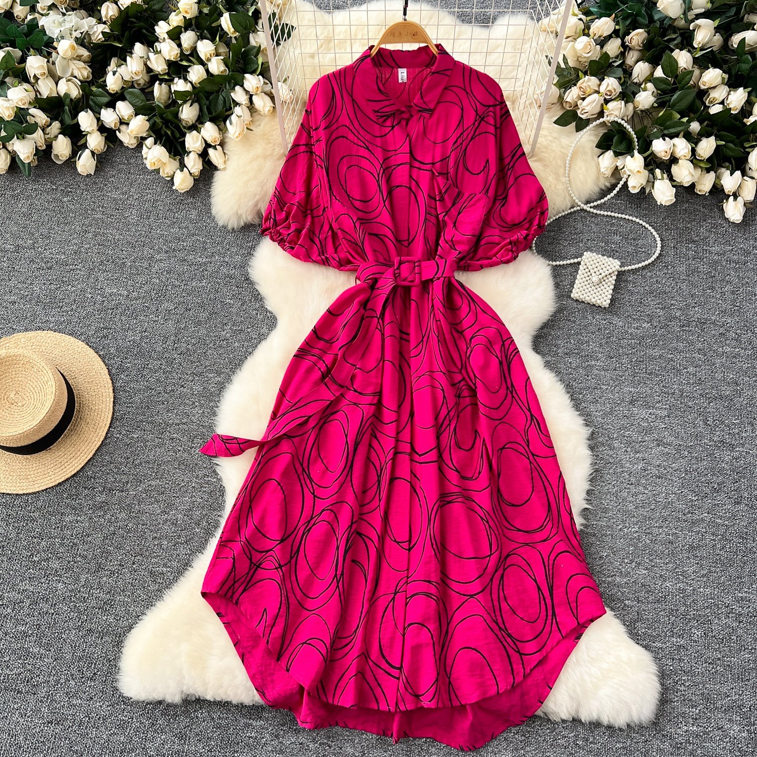 Casual Notched Collar Printed Office Dresses Custom Print Dress Elegant Casual Dresses