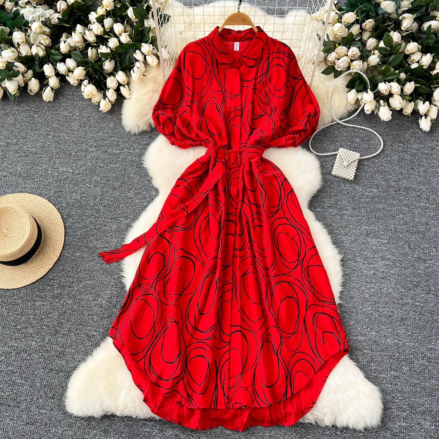 Casual Notched Collar Printed Office Dresses Custom Print Dress Elegant Casual Dresses
