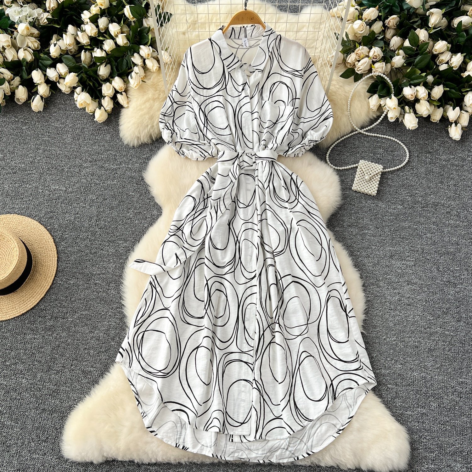 Casual Notched Collar Printed Office Dresses Custom Print Dress Elegant Casual Dresses