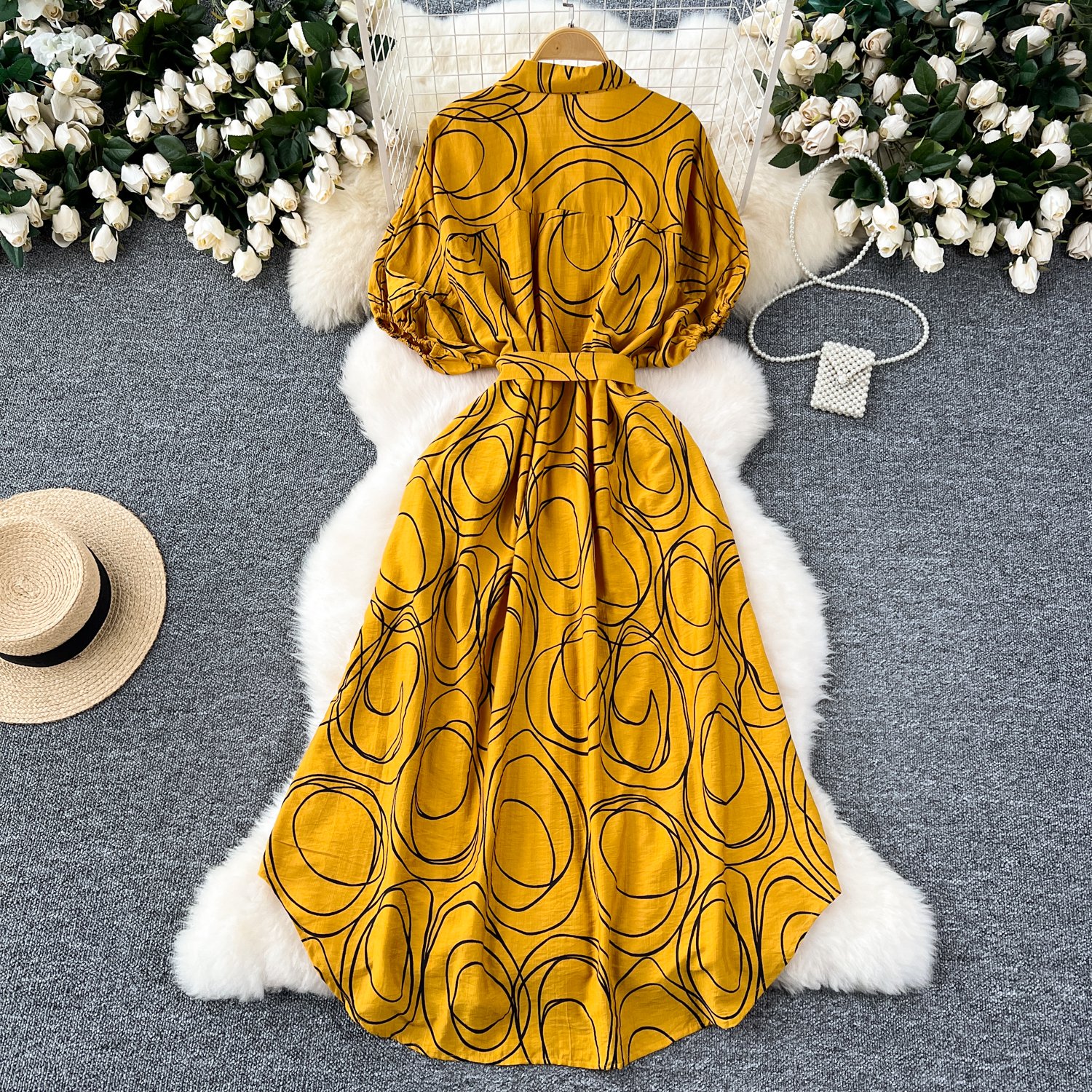 Casual Notched Collar Printed Office Dresses Custom Print Dress Elegant Casual Dresses