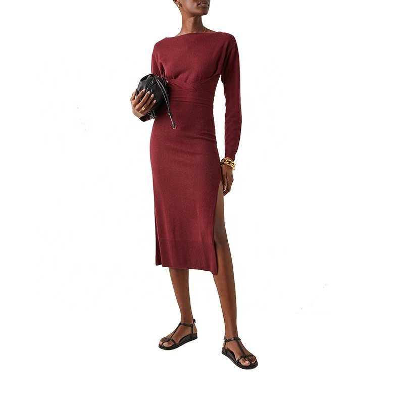 Elegant Luxurious Plain Women Clothing Knit Ladies Sweater Dress Extra Long Mermaid Long Tight Sexy Wholesale Cashmere Natural