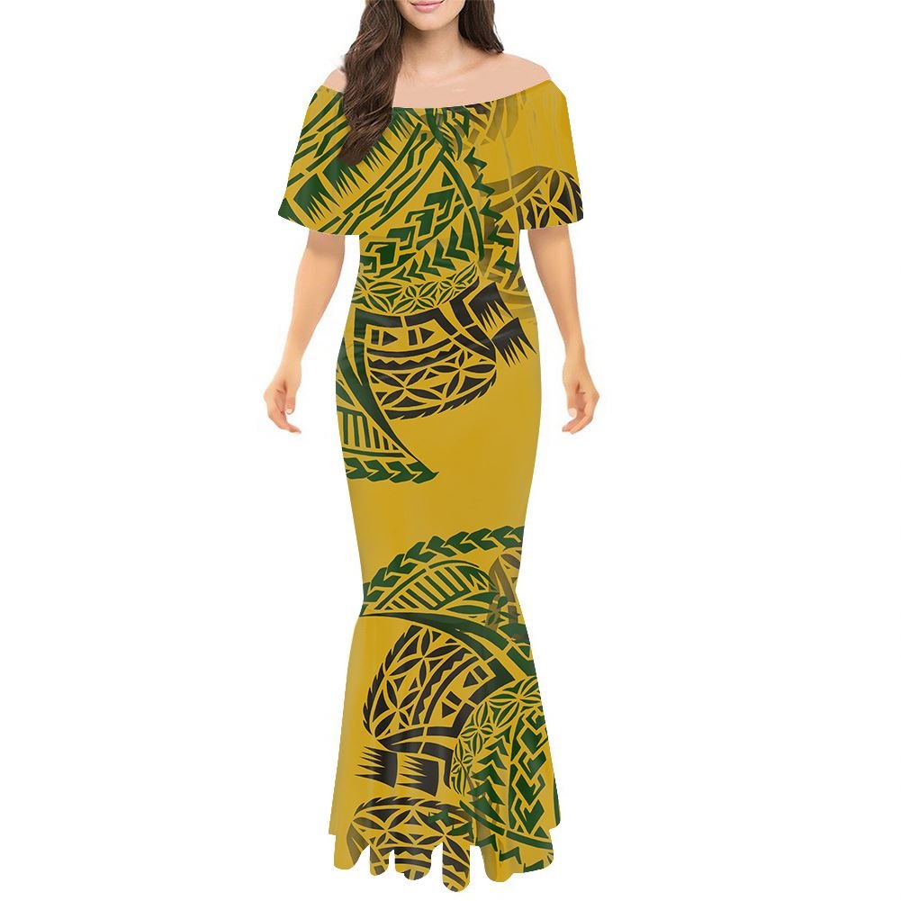 Polynesian Tribal Clothing Brown Tonga Taovala Samoa Tapa Flower Print Custom Cocktail Dress For Women Sequence Cocktails Dress