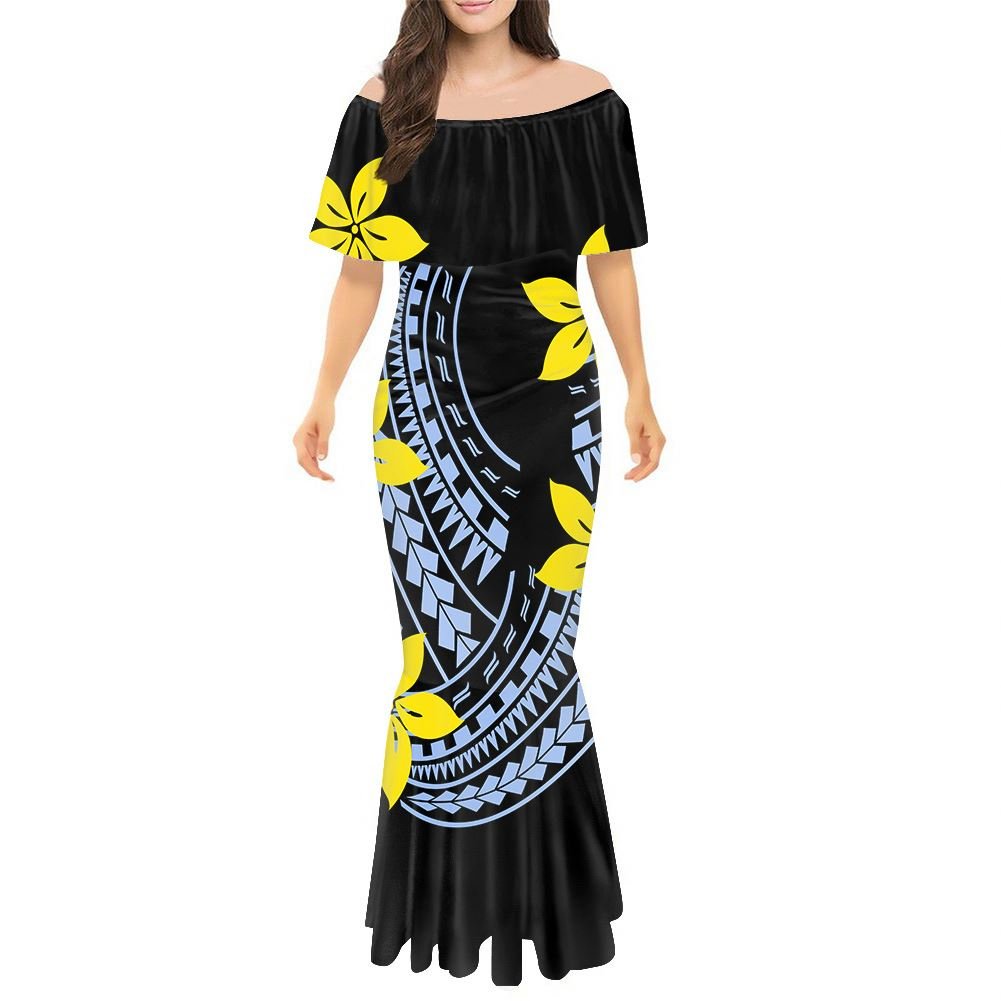 Polynesian Tribal Clothing Brown Tonga Taovala Samoa Tapa Flower Print Custom Cocktail Dress For Women Sequence Cocktails Dress