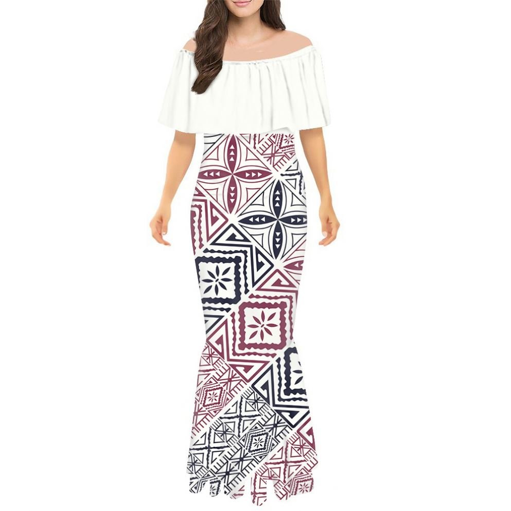 Polynesian Tribal Clothing Brown Tonga Taovala Samoa Tapa Flower Print Custom Cocktail Dress For Women Sequence Cocktails Dress