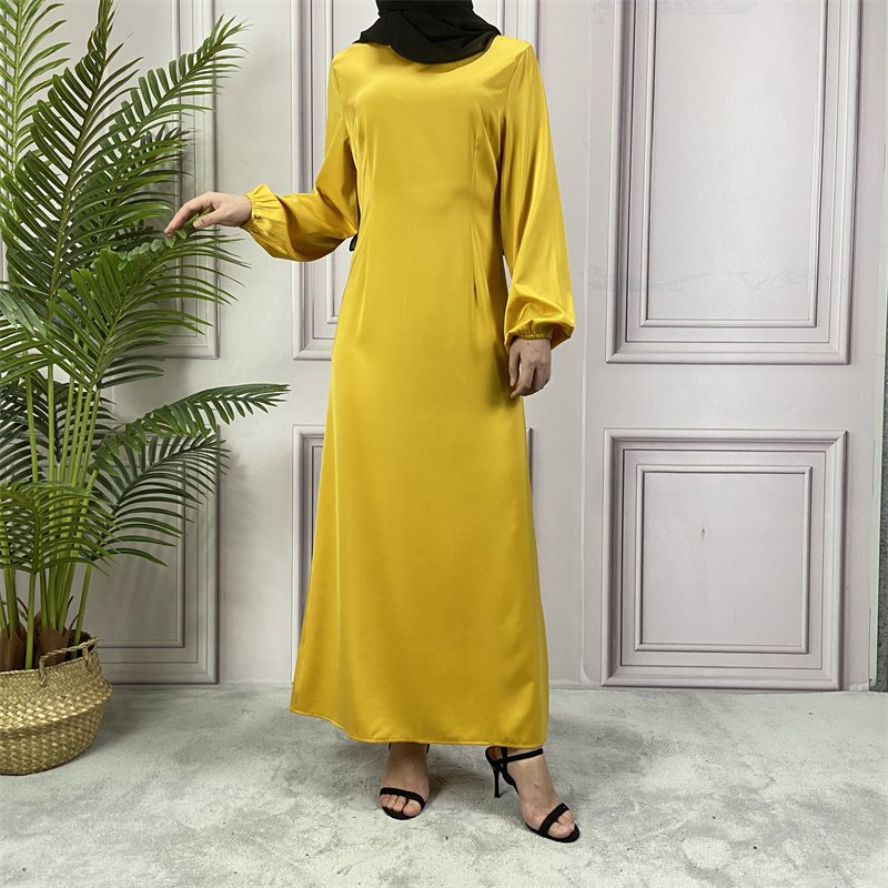 Hot Sale Islamic Clothing Simple Style Muslim Abaya Satin Casual Modest Plain Dress for Women