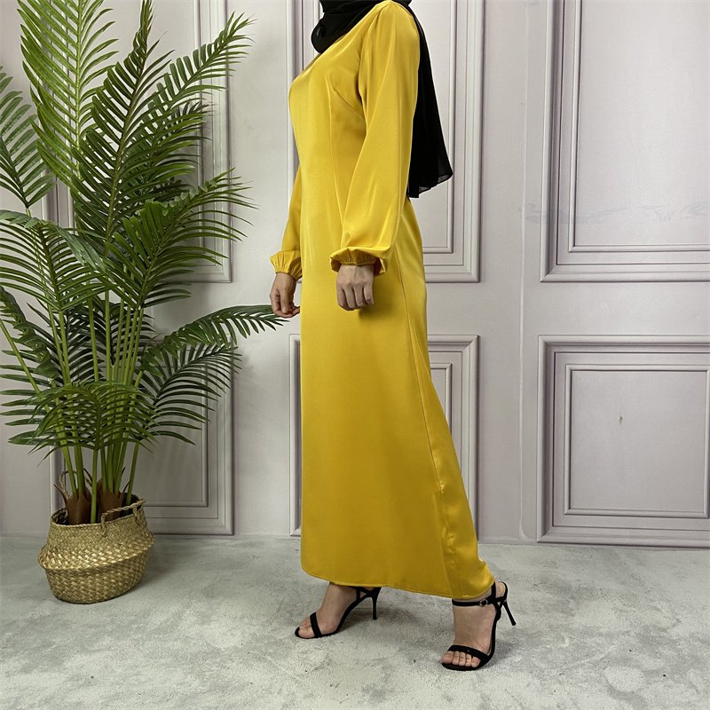 Hot Sale Islamic Clothing Simple Style Muslim Abaya Satin Casual Modest Plain Dress for Women