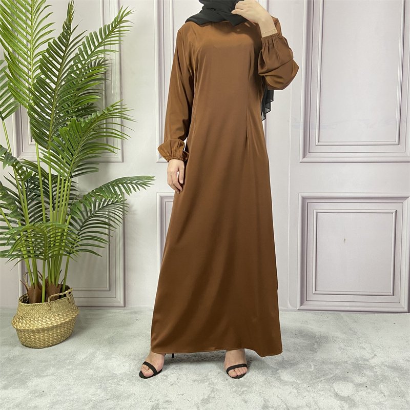 Hot Sale Islamic Clothing Simple Style Muslim Abaya Satin Casual Modest Plain Dress for Women