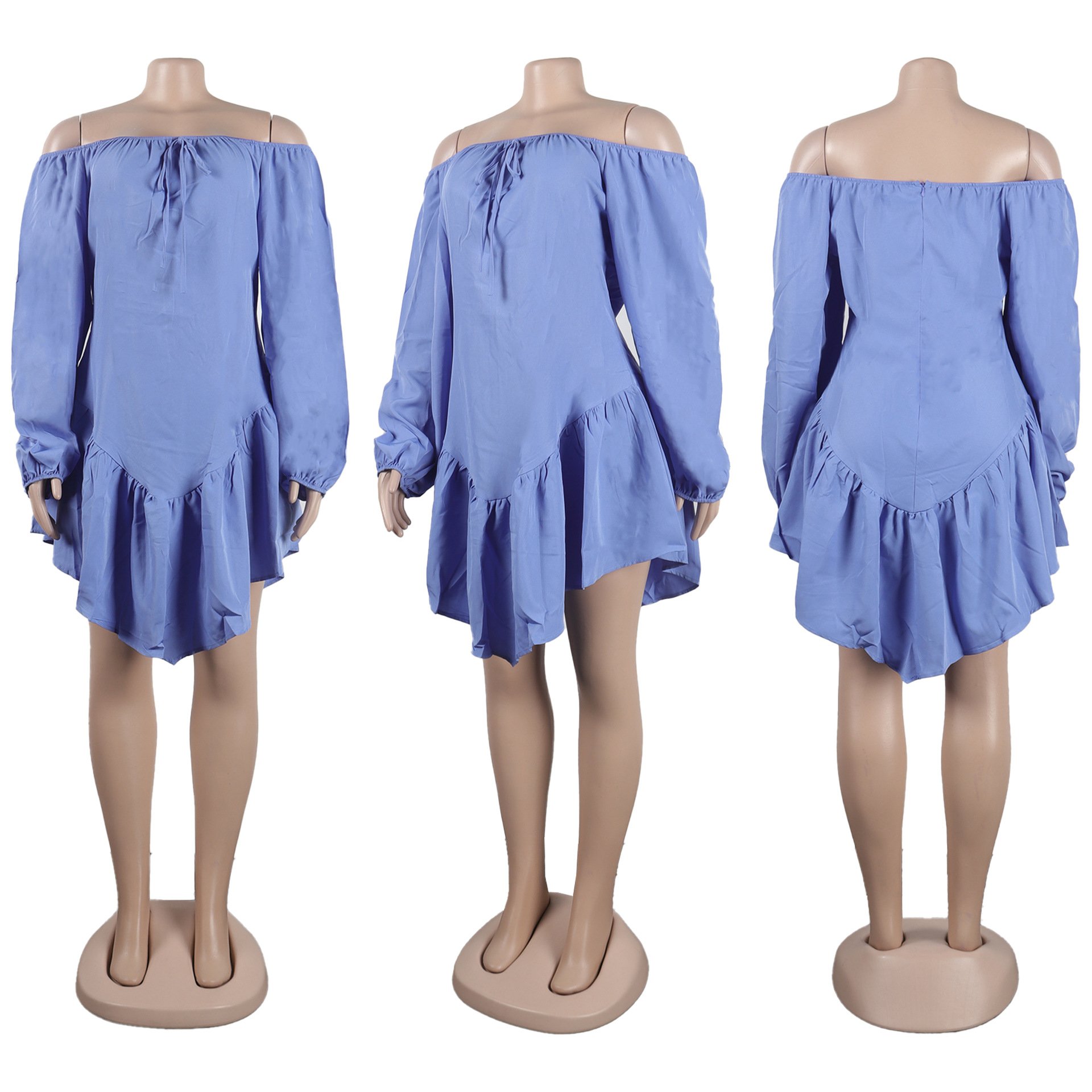 GX10555 Fashion Long Sleeve Sexy Off Shoulder Plus Size Dress Elegant Irregular Midi Casual Dress