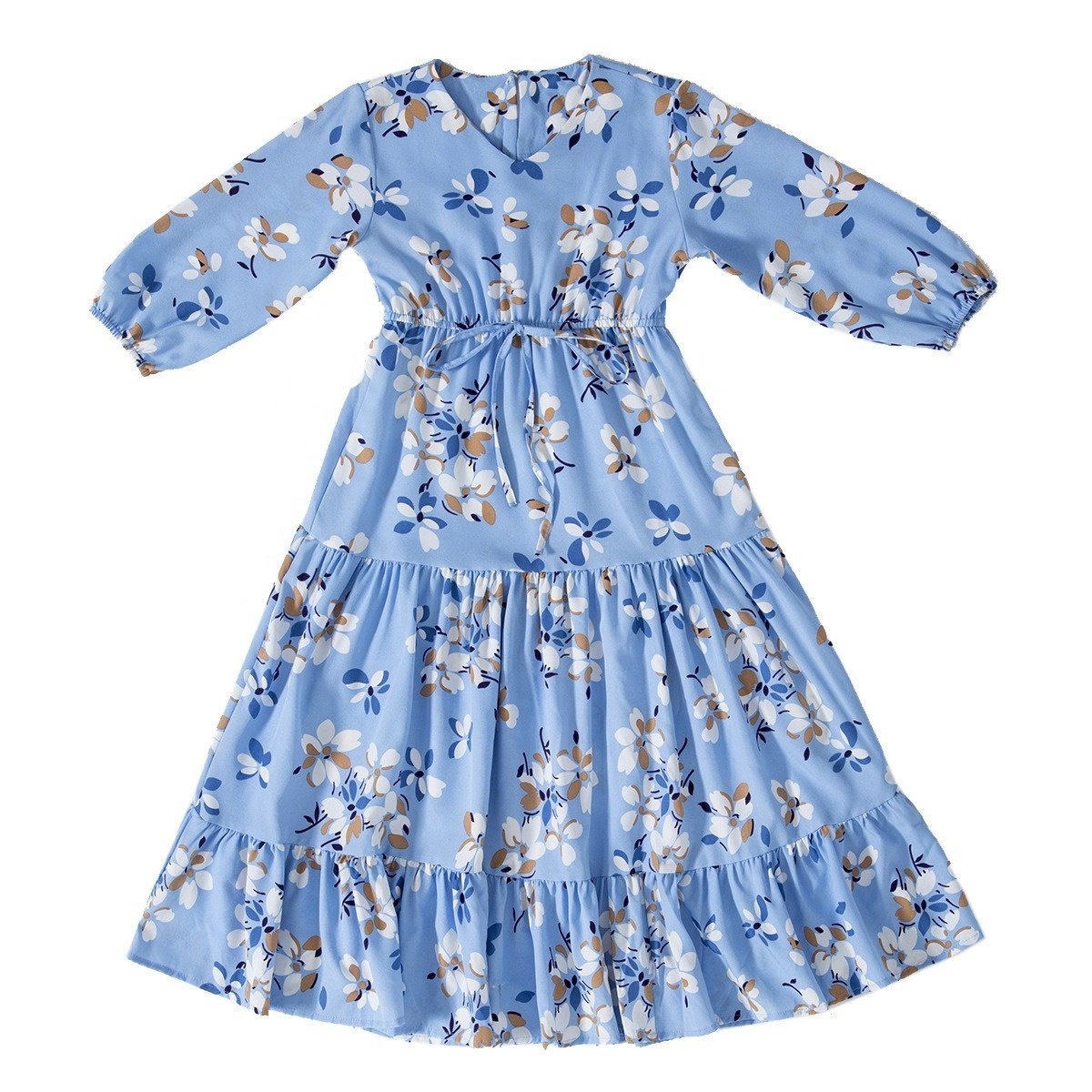 C0035 Muslim Kids Fashion Islamic Jibab Children Printed Floral Dress Arab Turkey Long Maxi Girls Robe Baby Clothes