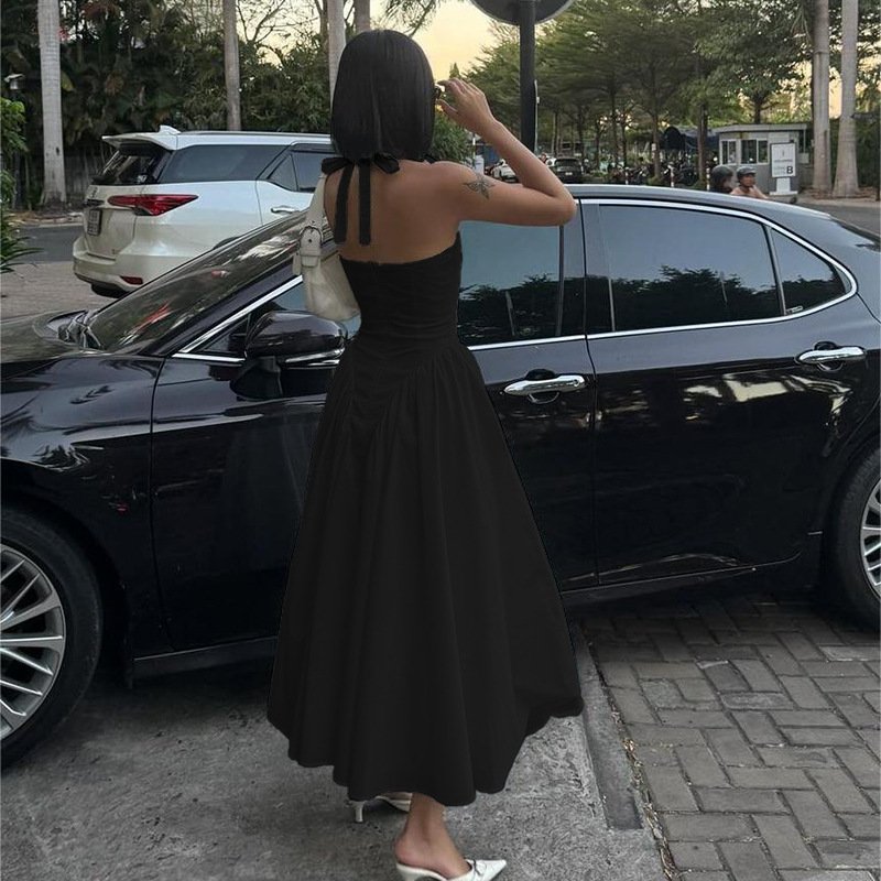 YY3107 fashion halter neck backless women's summer dress french style ladies elegant sleeveless casual dress