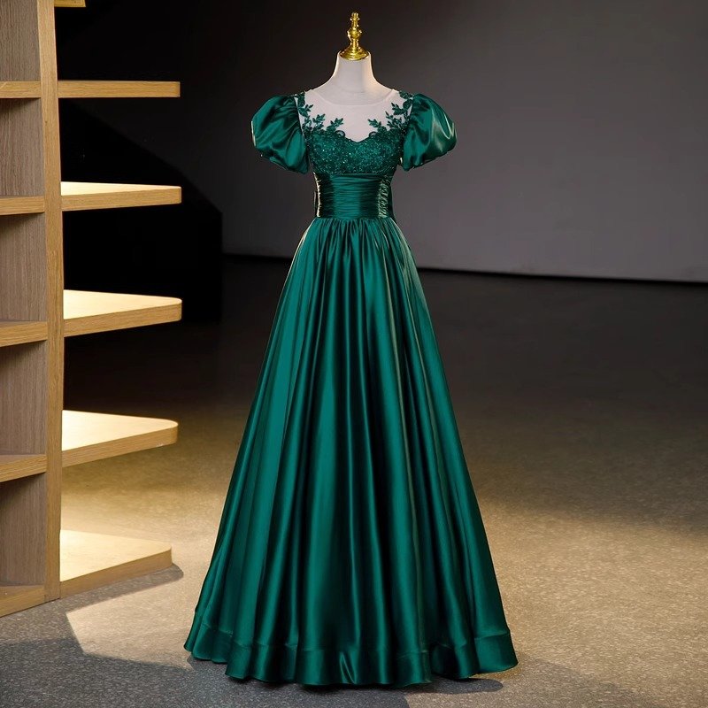 C Clothing Green Casual Quinceanera Dresses Lady Elegant Bubble Sleeve Ball Gown Evening Dress
