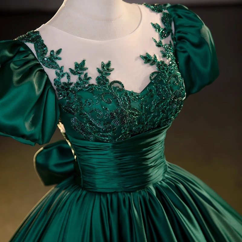 C Clothing Green Casual Quinceanera Dresses Lady Elegant Bubble Sleeve Ball Gown Evening Dress