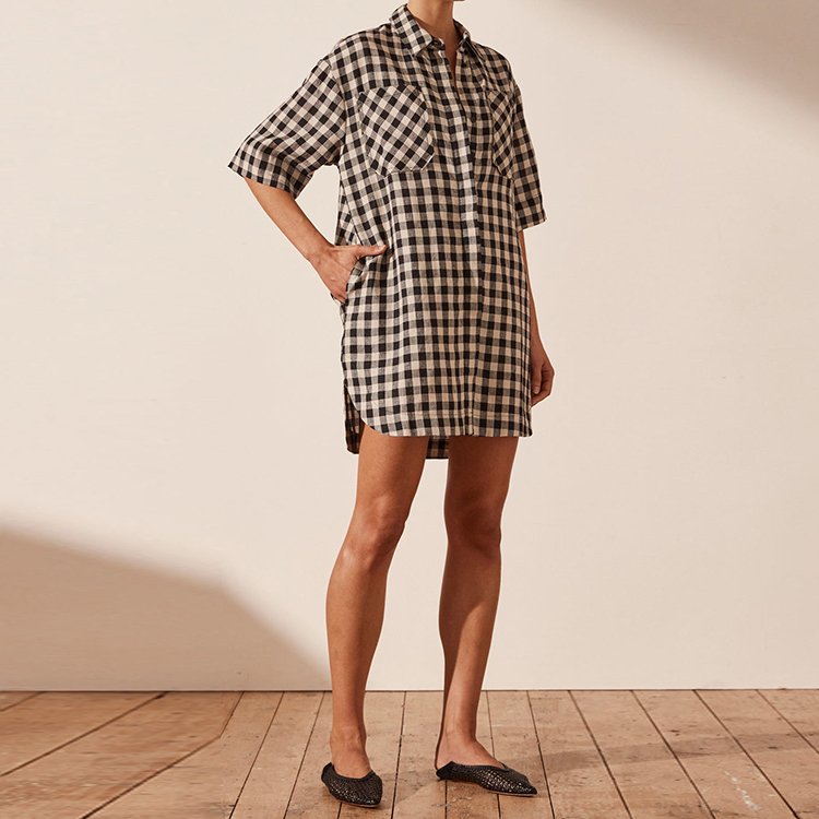 Summer Linen Casual Shirt Dress Short Sleeve Shirt Dress High Quality Woman Linen Shirt Dress