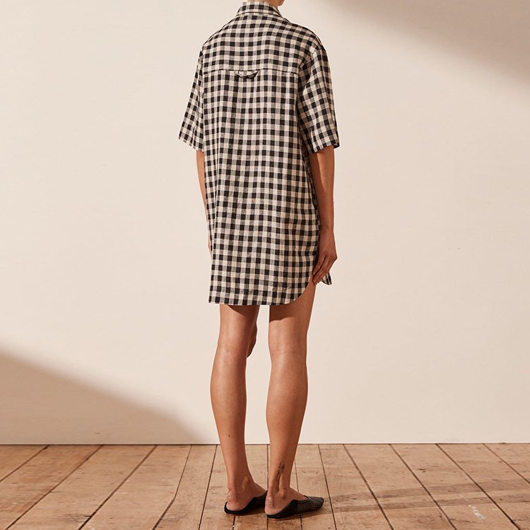 Summer Linen Casual Shirt Dress Short Sleeve Shirt Dress High Quality Woman Linen Shirt Dress