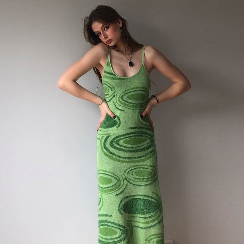 Trendy Fashion Long Spaghetti Strap Sexy Women Sweater Knit Y2K Women Summer Bodycon Maxi Knitted Sweater Women Casual Dresses