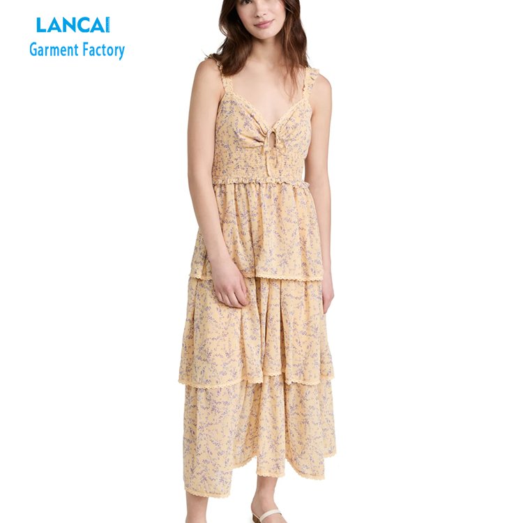 Garment Manufacturers Custom Girls Casual Dresses Floral Designer Clothes Print Dress