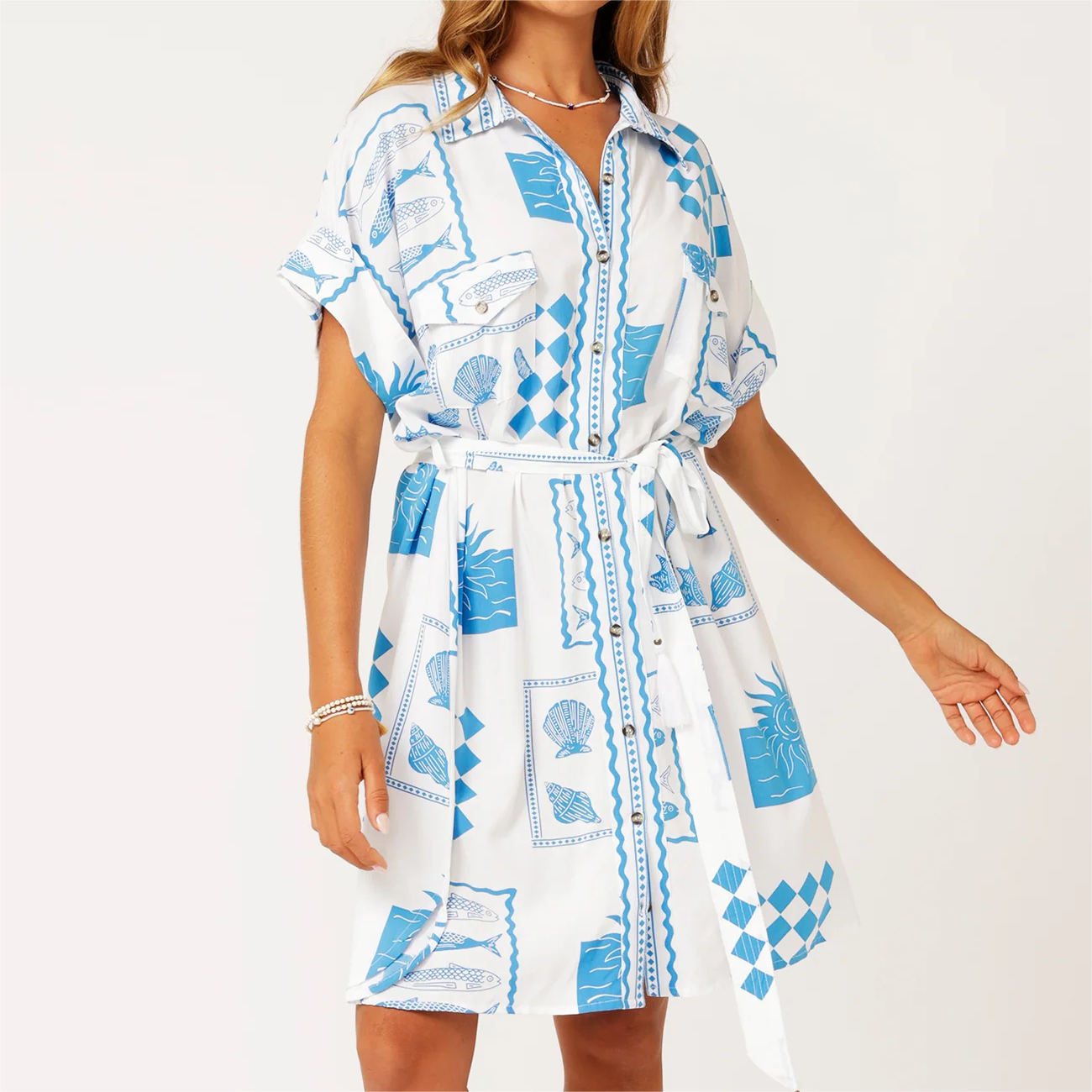 Custom design Hawaiian style 100% rayon short sleeve women shirt dress vacation dress casual dress for vacation