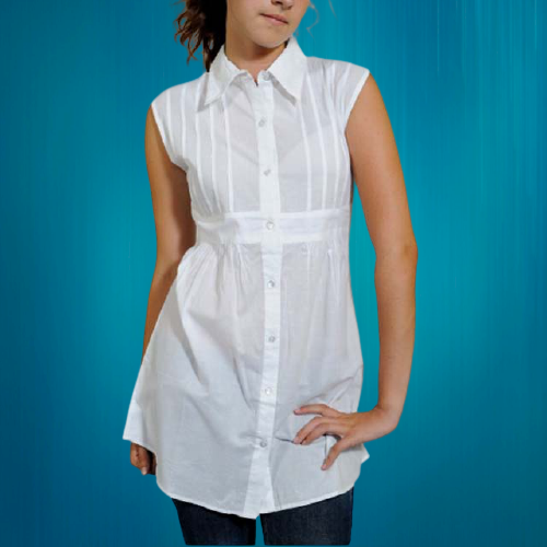 Self Design Pure Cotton Top shirt dressWomen White Shirt-Style Top