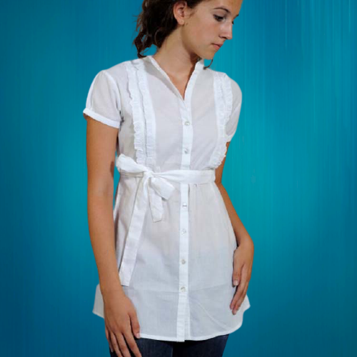 Self Design Pure Cotton Top shirt dressWomen White Shirt-Style Top