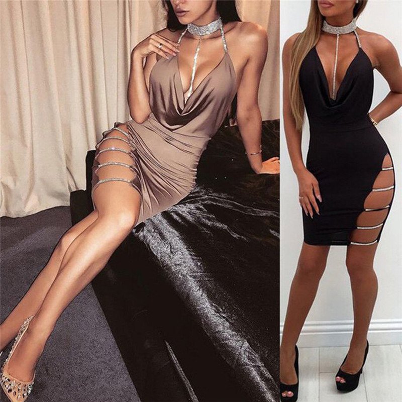 2023 Summer Sexy Strap Wrap Hip Skirt Night Shop Back Cut Out Tight Side Split Women's Club Dresses For Special Occasion