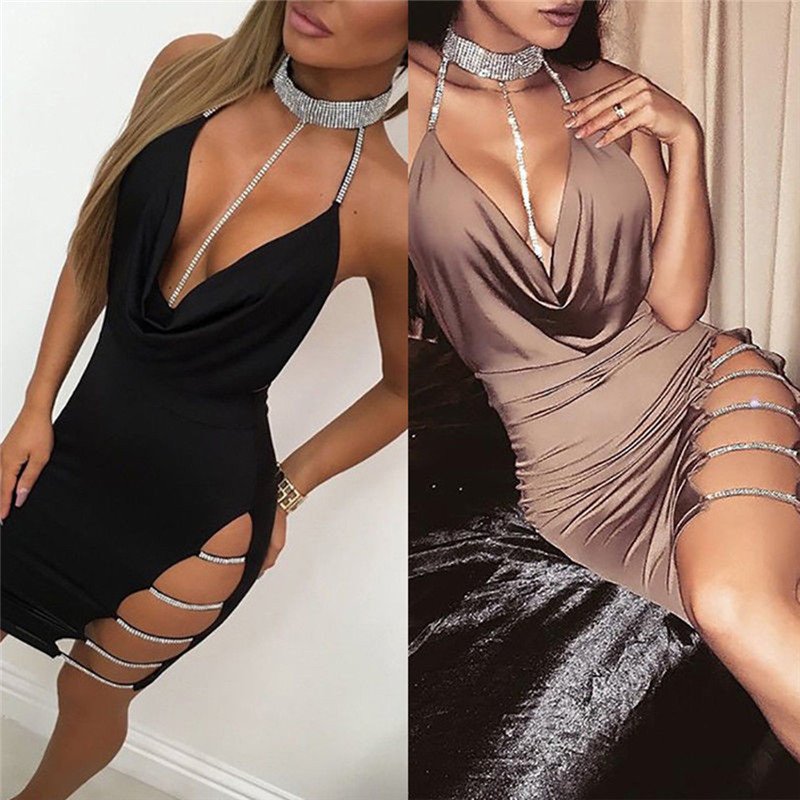 2023 Summer Sexy Strap Wrap Hip Skirt Night Shop Back Cut Out Tight Side Split Women's Club Dresses For Special Occasion