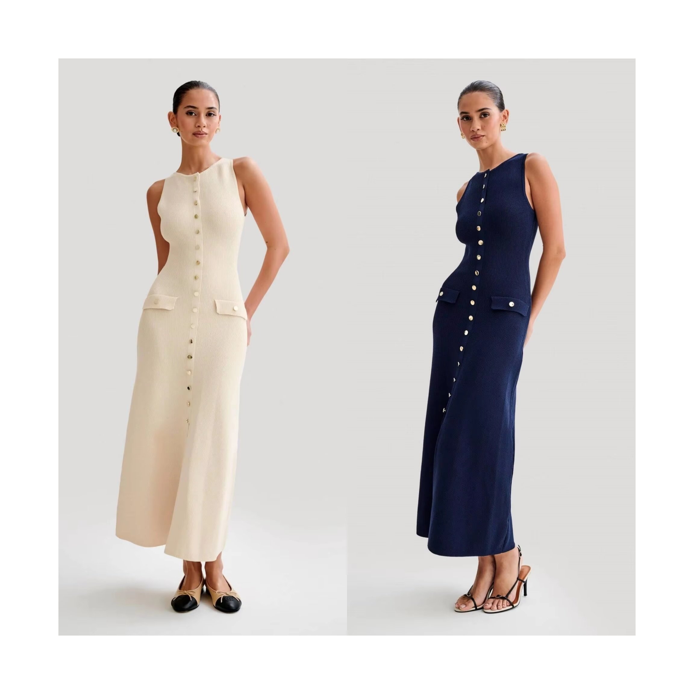 2024 summer new European and American style sleeveless round neck slim knit dress